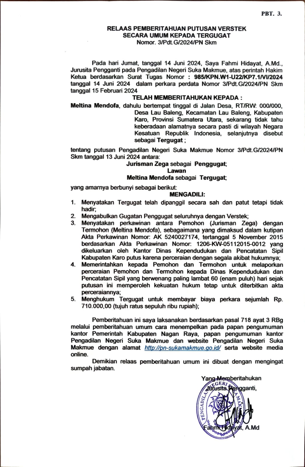 PANGGILAN UMUM Nomor: 3/Pdt.G/2024/PN Skm