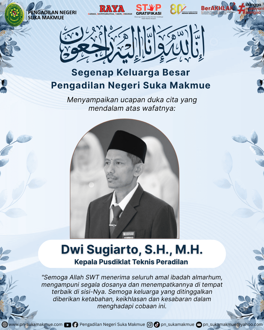 TURUT BERDUKA CITA ATAS WAFATNYA BAPAK DWI SUGIARTO, S.H., M.H.